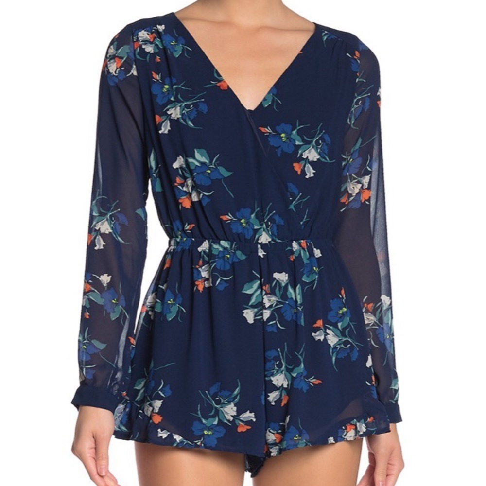 ASTR Blue Surplice Floral Romper
